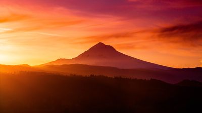 Mount Hood and the Portland metropolitan area at sunrise